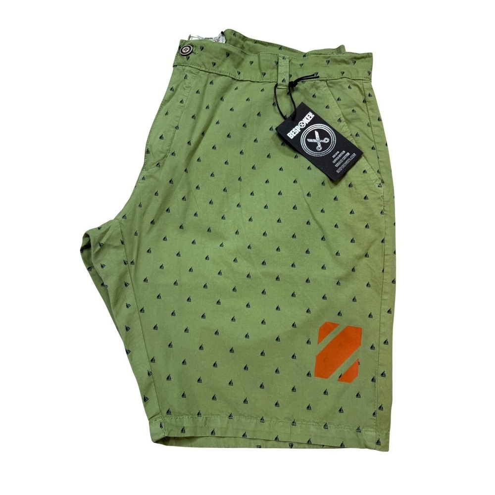 Bespoke Sport Shorts Mens 40 Green New Sailboat Print Cotton Graphic Casual